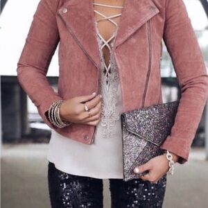BLANK NYC Pink Women’s Suede Biker Jacket size m